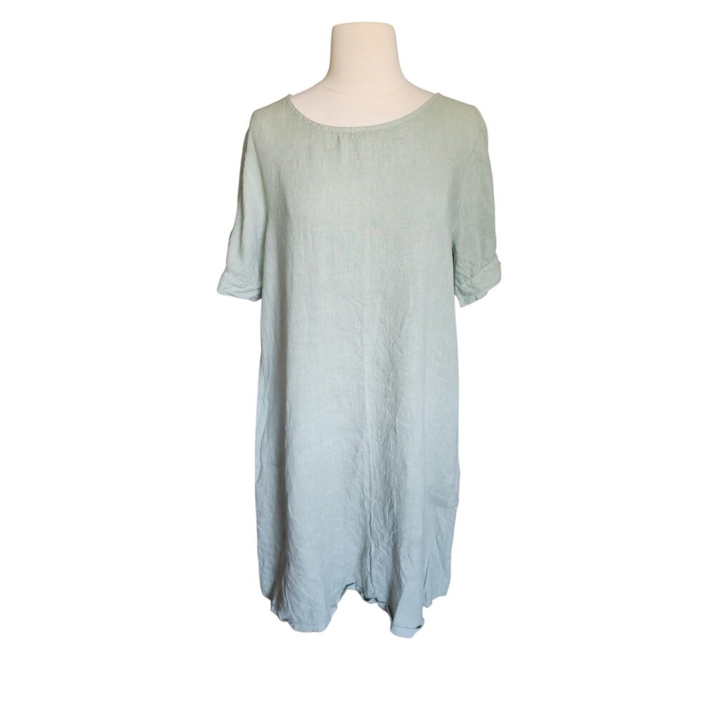 Terzo Millennio Lagenlook Linen Dress Womens L Sage Green Minimalist